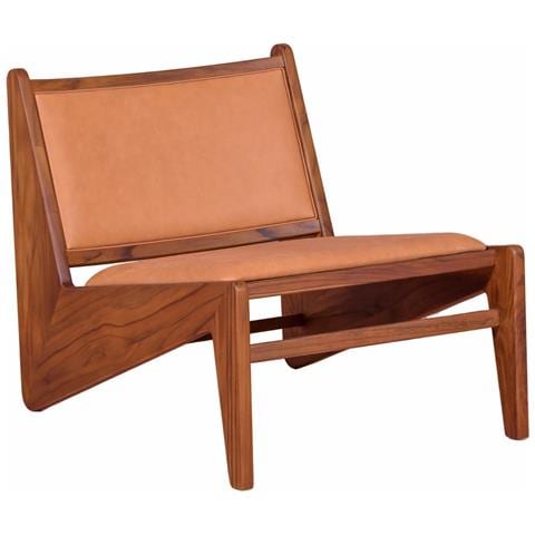 Poltrona Bassa In Legno Massello Di Teak E Rivestita In Pelle Italiana - Compass - Foto 1