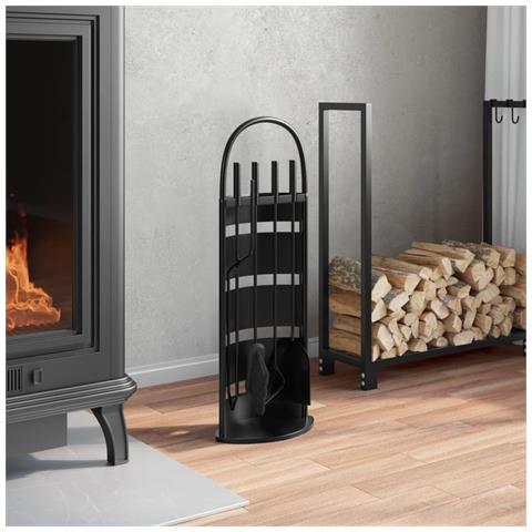 Set Attrezzi Per Caminetto 5 Pz 23x15x66 Cm In Acciaio - Foto 3