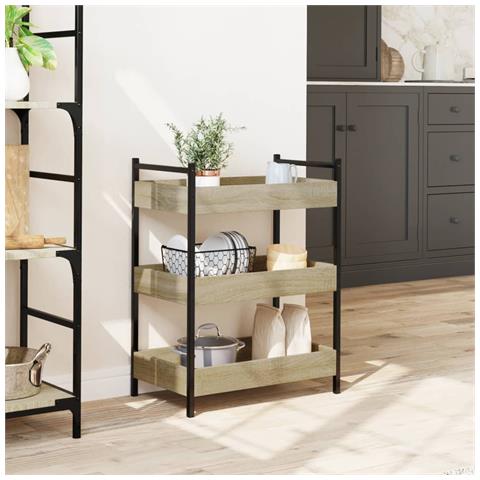 Carrello Da Cucina Rovere Sonoma 50x30x70 Cm Legno Multistrato - Foto 3