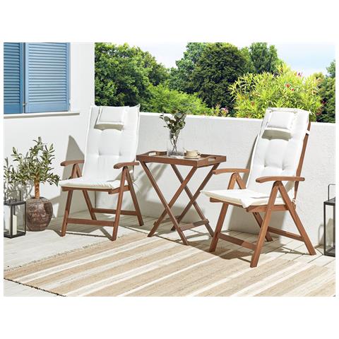 Set Bistrot Con Cuscini Pieghevole Amantea Legno D'acacia Bianco Sporco - Foto 1