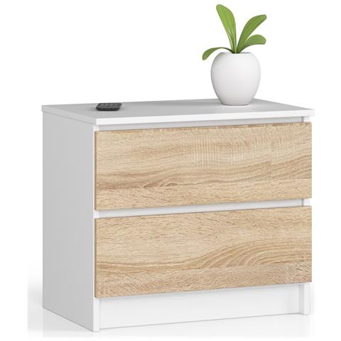 Comodino K60, 2 cassetti, 60x40x55 cm, Colore Bianco e Sonoma Quercia - Foto 1
