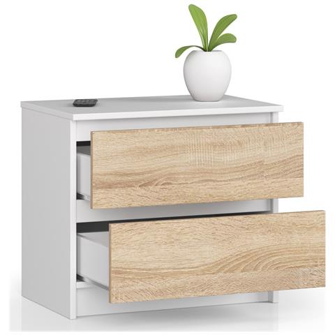 Comodino K60, 2 cassetti, 60x40x55 cm, Colore Bianco e Sonoma Quercia - Foto 2