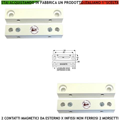 Sensore Magnetico Da Esterno 2 Pezzi Antifurto Contatto Reed Sottovuoto Uscita Nc Sensibilità Magnetica 13 Mm Tensione - Foto 1