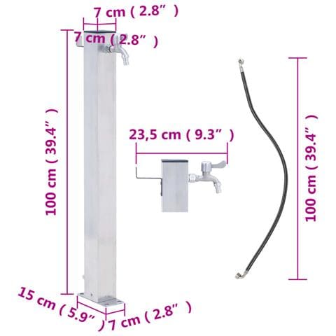 Colonna D'acqua Da Giardino 100 Cm Acciaio Inox Quadrato - Foto 7