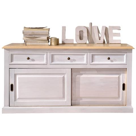 Madia Credenza 2 Ante Scorrevoli 3 Cassetti Bicolore Bianco L. 157 P. 53 H. 80 - Foto 1