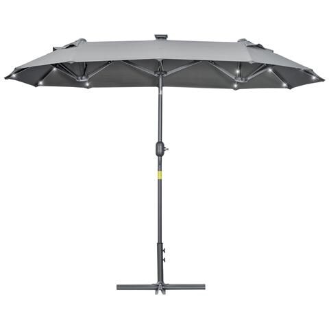 Ombrellone Doppio Con Base A Crocee Luci Solari, 295x150x219cm, Grigio - Foto 1