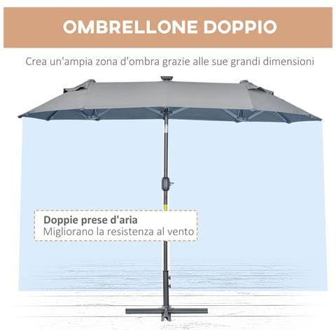 Ombrellone Doppio Con Base A Crocee Luci Solari, 295x150x219cm, Grigio - Foto 6