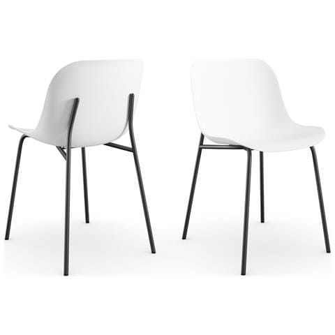 Ocean Set Di 2 Sedie Da Pranzo In Plastica Bianca Con Gambe In Metallo Nero - Foto 1