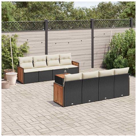 Set Divani da Giardino 9 pz con Cuscini Nero in Polyrattan - Foto 2