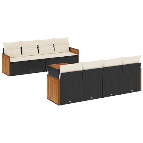 Set Divani da Giardino 9 pz con Cuscini Nero in Polyrattan - Foto 1