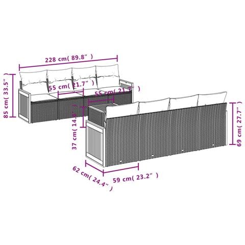 Set Divani da Giardino 9 pz con Cuscini Nero in Polyrattan - Foto 3