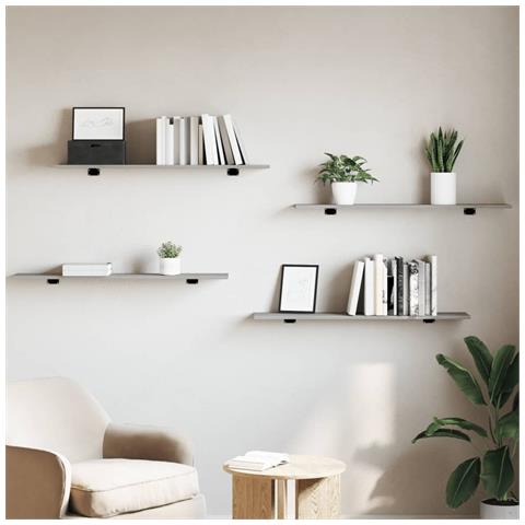 Mensole Parete 4pz Grigio Sonoma 100x20x1,5cm Legno Multistrato - Foto 3