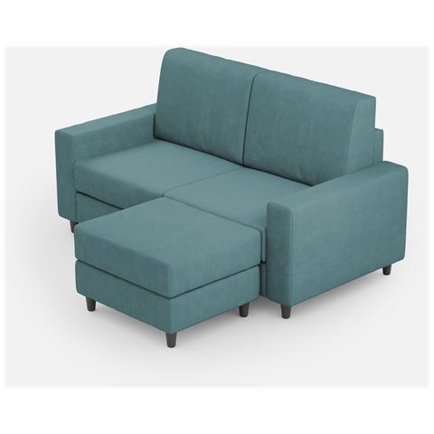 Divano Sakar 2 Posti Medio (due Sedute Da 70cm) + Pouf Misure Esterne L. 168 P. 145 Colore Petrolio - Foto 1