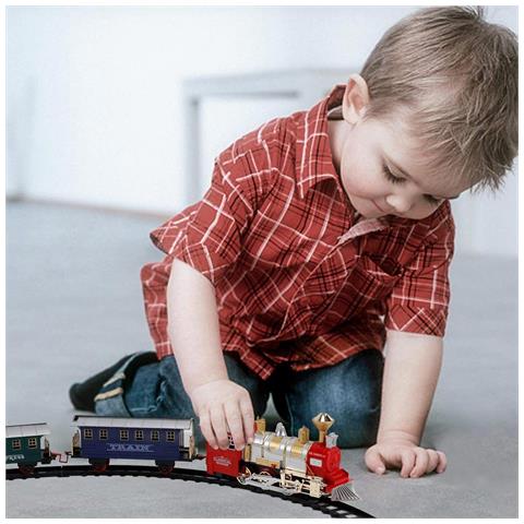 Pista Trenino Giocattolo Bambini Treno Locomotiva con Fumo Luce Suoni e 2 Vagoni - Foto 2