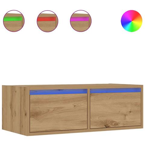 Mobile Porta TV con Luci LED Rovere Artigianale 75x35,5x25 cm - Foto 1