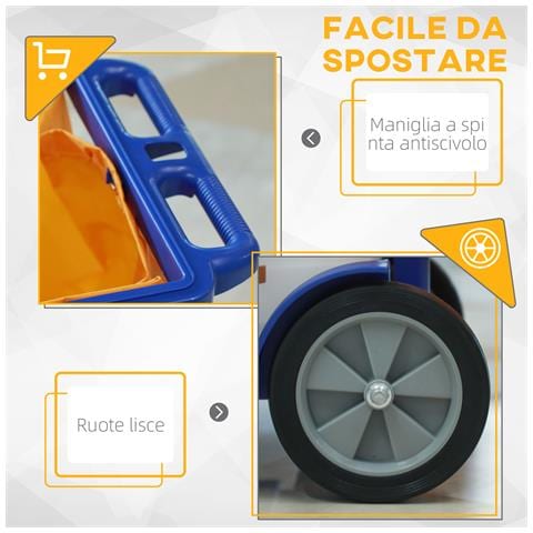 Carrello Pulizie a 3 Ripiani con Ganci e Sacco da 100L, 121x50.5x96.5 cm, Blu Giallo e Grigio - Foto 2
