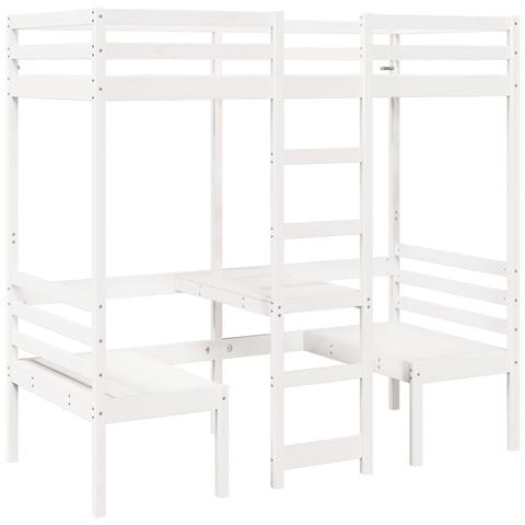 Giroletto Soppalco Con Scrivania E Sedie Bianco 80x200cm Pino - Foto 2