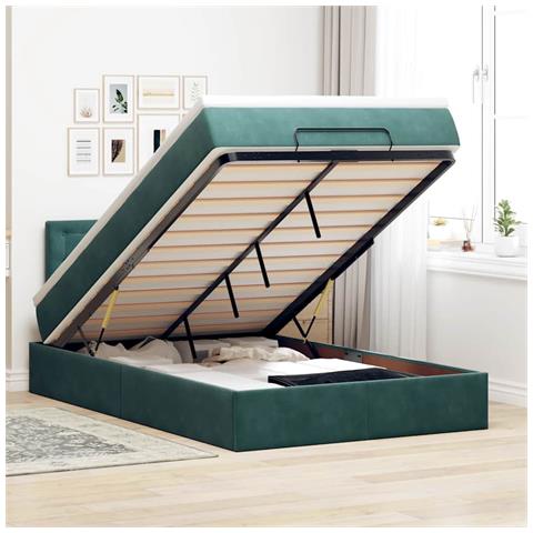 Pouf Letto Con Materasso E Led Verde Scuro 120x190cm In Velluto - Foto 1