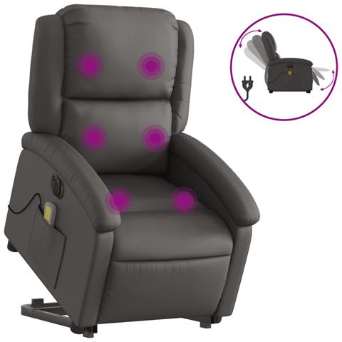 Lusso Casadino - Poltrona Alzapersona Massaggi Reclinante Elettrica Grigia Pelle - Foto 1