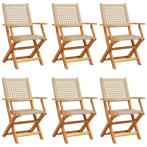 Sedie Giardino Pieghevoli 6pz Beige Polyrattan E Legno Massello - Foto 1