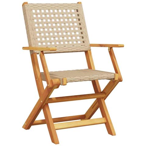 Sedie Giardino Pieghevoli 6pz Beige Polyrattan E Legno Massello - Foto 2