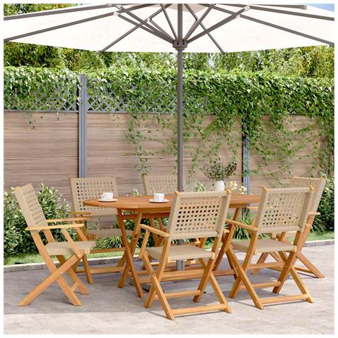 Sedie Giardino Pieghevoli 6pz Beige Polyrattan E Legno Massello - Foto 8