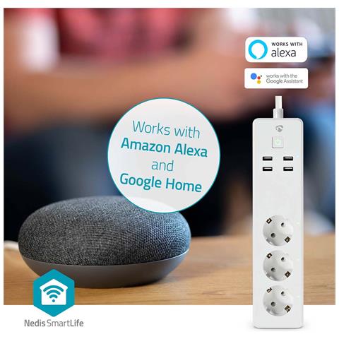 Smartlife Wi-fi Connected Power Strip 3 Uscite 16a 3680w Con Porte Usb 1,8m, Bianco - Foto 5