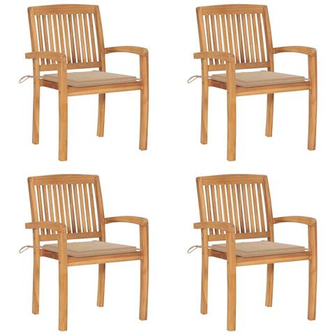 Sedie Da Giardino Impilabili 4 Pz Con Cuscini Massello Di Teak - Foto 2