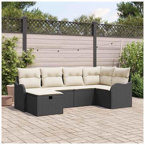 Set di divani da giardino 6 pezzi con cuscini Rattan nero, Divano da giardino 2 posti con cuscini Rattan nero - Foto 2