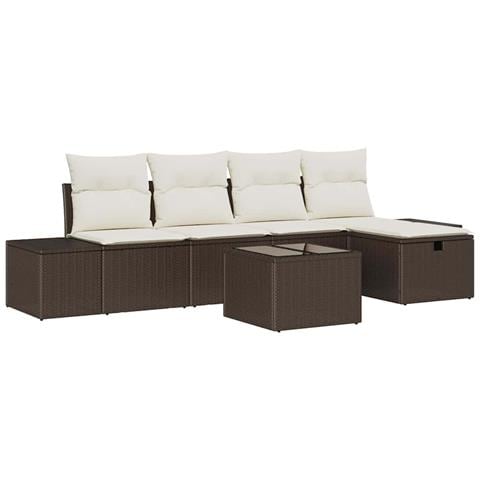 Set di Divani da Giardino da 6 Pezzi con Cuscini in Rattan Poliestere Marrone - Foto 1