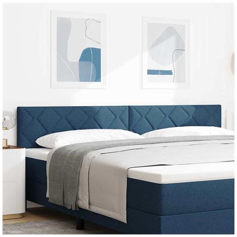 Testiera  Design a Blocchi di Diamante Blu 200 cm Tessuto - Foto 2