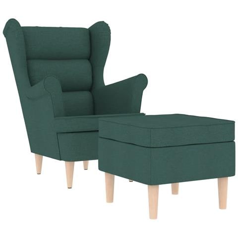 Poltrona con Poggiapiedi Verde Scuro in Tessuto - Foto 1