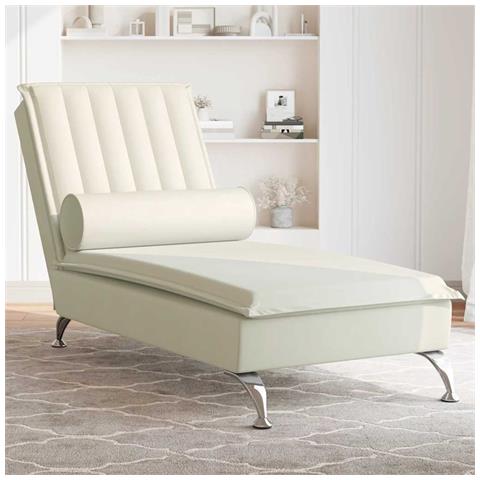 Chaise Longue Massaggi con Cuscino a Rullo Crema in Velluto - Foto 2