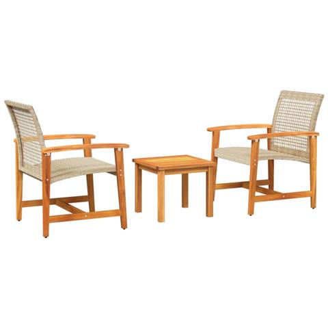 Set da Bistrot 3 pz Beige in Polyrattan e Legno di Acacia - Foto 1