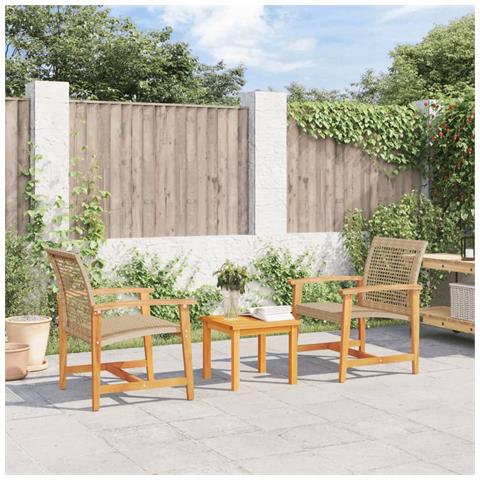 Set da Bistrot 3 pz Beige in Polyrattan e Legno di Acacia - Foto 2