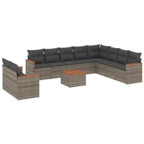 Set Divani da Giardino 11 pz con Cuscini in Polyrattan Grigio - Foto 1