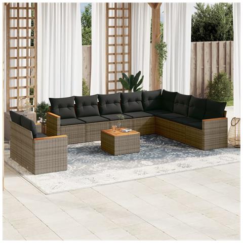 Set Divani da Giardino 11 pz con Cuscini in Polyrattan Grigio - Foto 2
