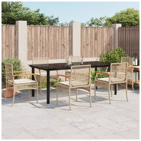 Set da Pranzo da Giardino 7 pz con Cuscini Beige in Polyrattan - Foto 2