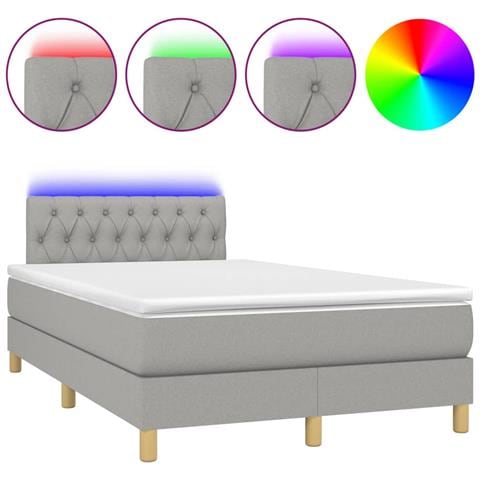 Letto a Molle Materasso e LED Grigio Chiaro 120x190 cm Tessuto - Foto 1