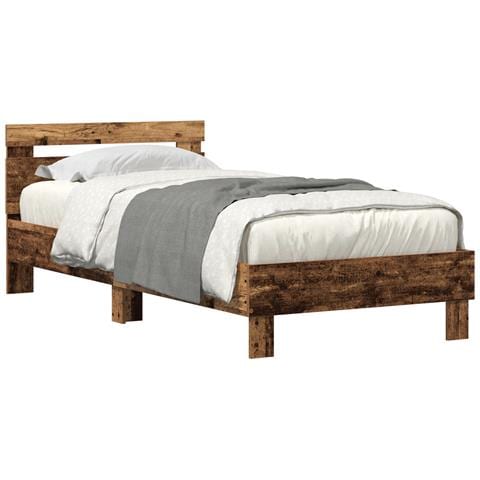 Letto con Luci LED Legno Antico 90x200 cm Legno Composito - Foto 1