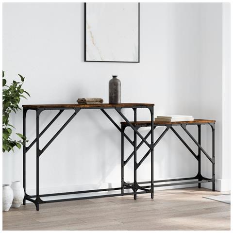 Tavoli Consolle Impilabili 2pz Rovere Fumo Legno Multistrato - Foto 2