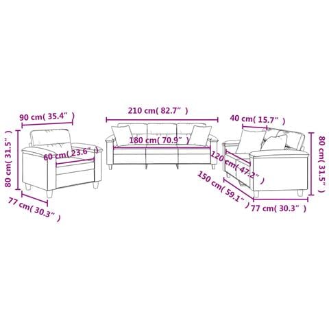 Set Divani 3 pz con Cuscini Beige in Tessuto Microfibra - Foto 9
