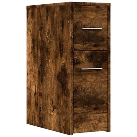 Armadietto da Bagno Stretto con Ruote Rovere Fumo in Truciolato - Foto 1