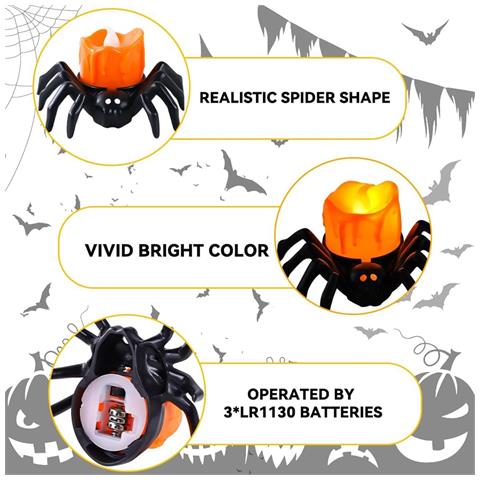 Set Di 12 Candele Led A Forma Di Ragno Decorazione Di Halloween - Foto 2
