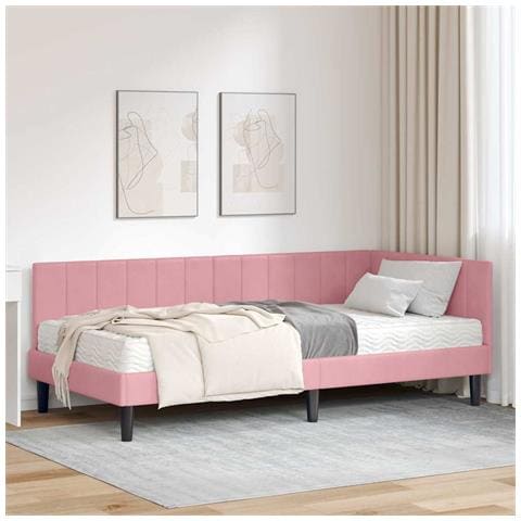 Cornice del letto ad angolo Rosa 90 x 200 cm Velluto - Foto 2