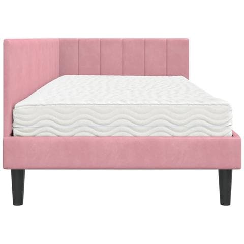 Cornice del letto ad angolo Rosa 90 x 200 cm Velluto - Foto 9