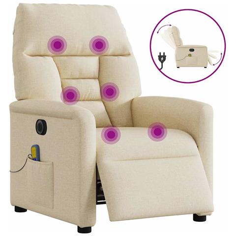 Poltrona Reclinabile Massaggiante Elettrica Crema in Tessuto - Foto 1