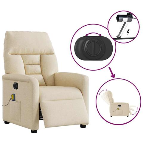 Poltrona Reclinabile Massaggiante Elettrica Crema in Tessuto - Foto 9