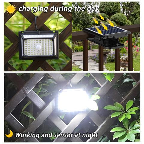 Luce Solare A Clip Divisa A 190 Led - Luce Calda, Sensore Di Movimento, Illuminazione Esterna Impermeabile - Foto 5