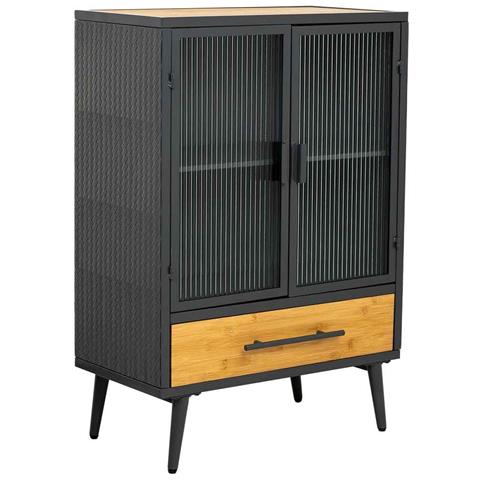 Vetrina In Metallo, Legno E Vetro, 1 Cassetto, Nero, 61x32x90,5h Cm - Foto 1